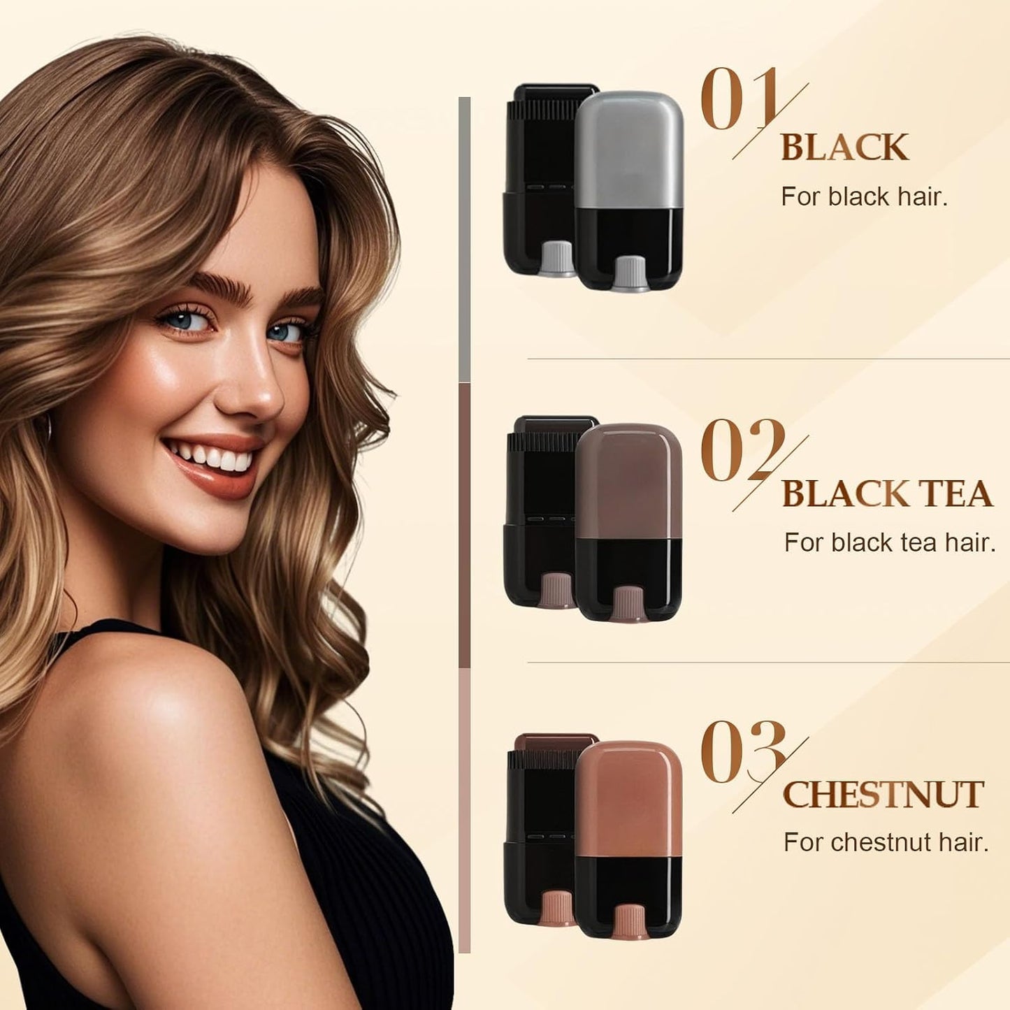 Hair Color Stick - Waterproof Gray Hair Concealer | 2-in-1 Touch-Up Comb for Women - Black
