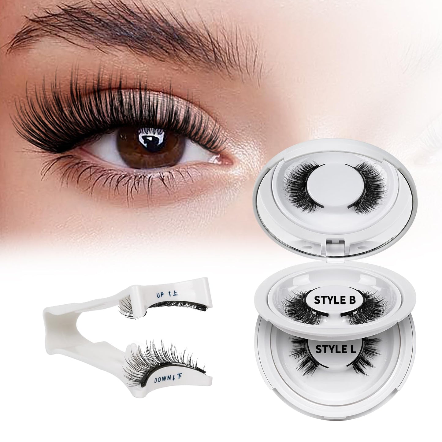 QUEWEL Magnetic Eyelashes 2 Pair Reusable Natural Look Magnetic Eyelashes with Applicator No Glue Needed Eyelashes Cat Eye Lash Clusters Kit Easy to Wear and Remove(B+L02)