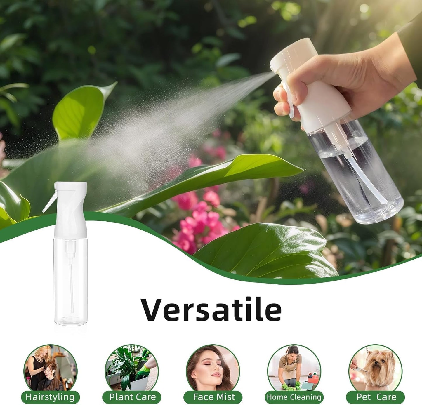 Continuous Spray Bottle - Ultra-Fine Mist Sprayer for Hair, Plants & Cleaning | 300 ml / 10 oz, BPA-Free, Leak-Proof