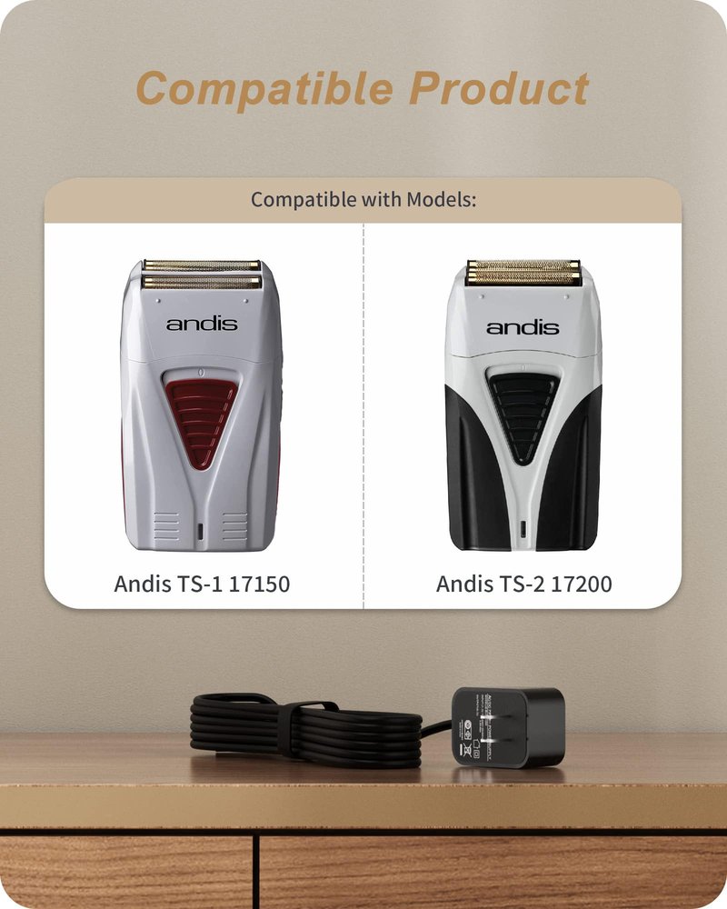 5V Replacement for andis Shaver Charger fits for Andis TS-1 TS-2 17150 17165 17205 17200 foil Shaver, to Replace ZD5C050100USW Z05C050100USW Class 2 Power Cord