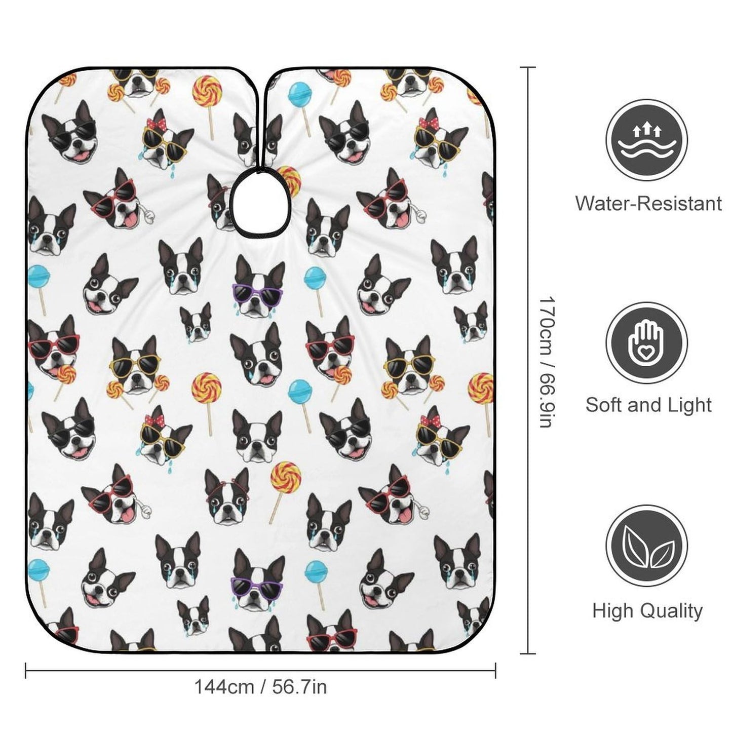 Fashion Salon Barber Cape Professional Hair Cutting Cape with Adjustable Snap Closure Boston Terrier Dog Funny
