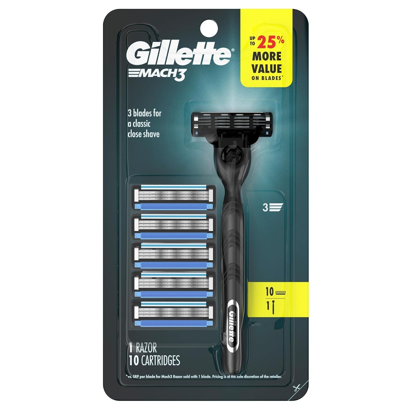 Gillette Mach3 Shaving Razor for Men - 3-Blade Handle & 10 Blade Refills | Smooth Grooming Experience