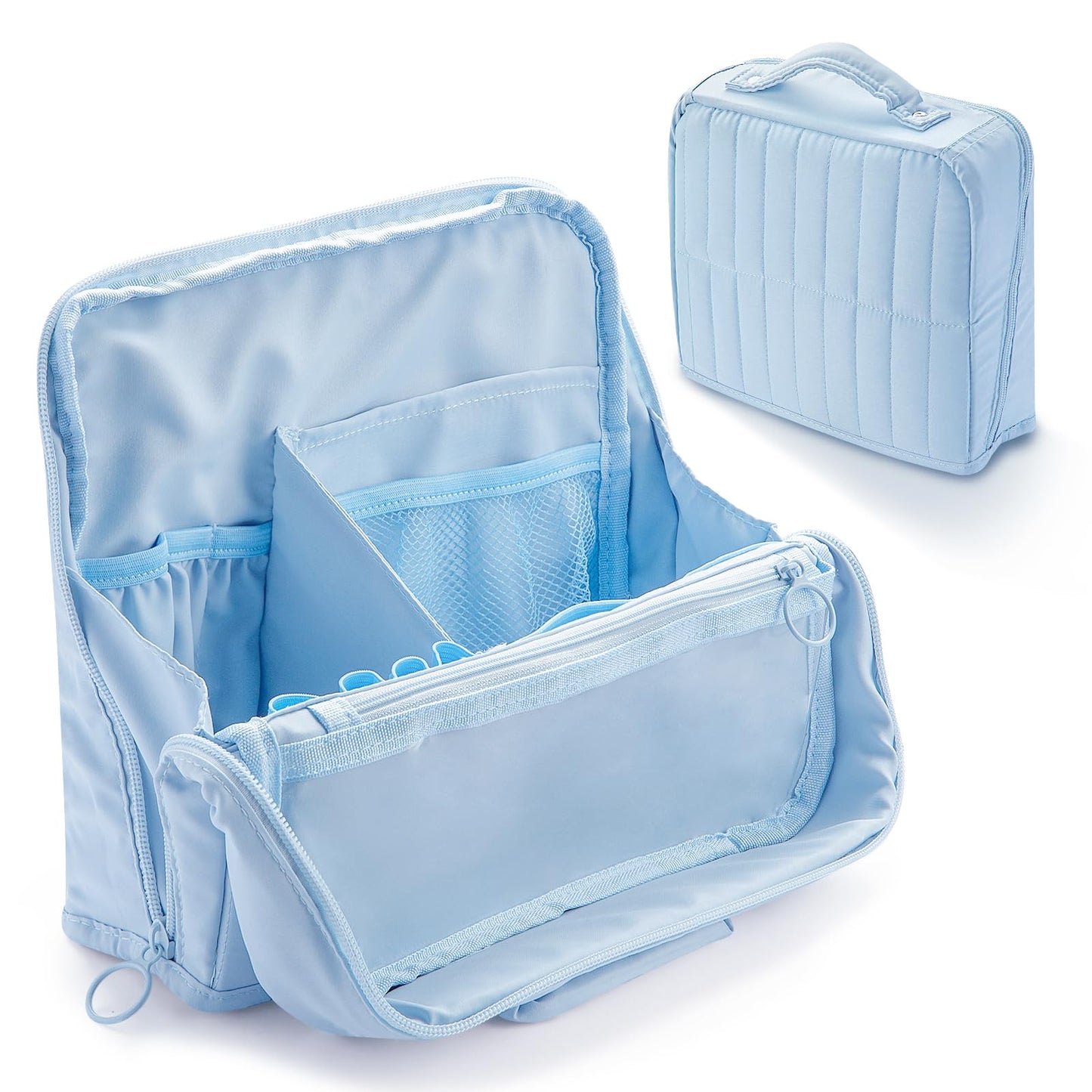 Abiudeng Standing Travel Makeup Bag Stand up Make up Bag Travel Toiletry Bag with Multiple Compartments Large Capacity for Women Business Trips Fitness and Daily Commutes(blue)