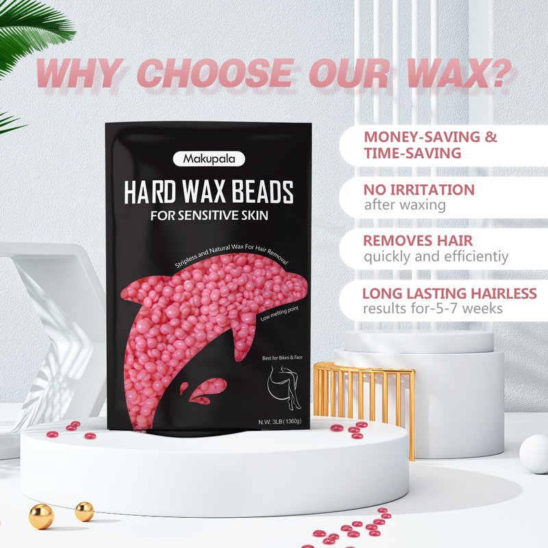 3lb Pink Hard Wax Beads, Rose Scent Creamy Brazilian Wax for Sensitive Skin & Fine Hair, Crack-Resistant Formula, Less Residue Stripless Wax for Face, Bikini & Body, Frequent Home Use & Salon Use