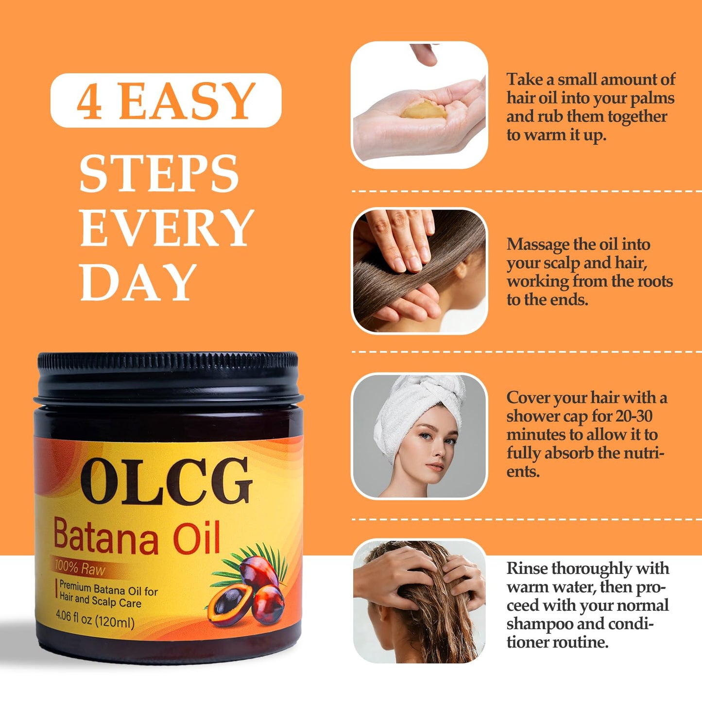 OLCG 100% Raw Batana Oil for Hair Growth - Pure Batana Oil Paste, Enhances Thickness & Shine, Reduces Breakage and Hair Loss, Nourishment For All Types - 4.06 fl oz（120ml）