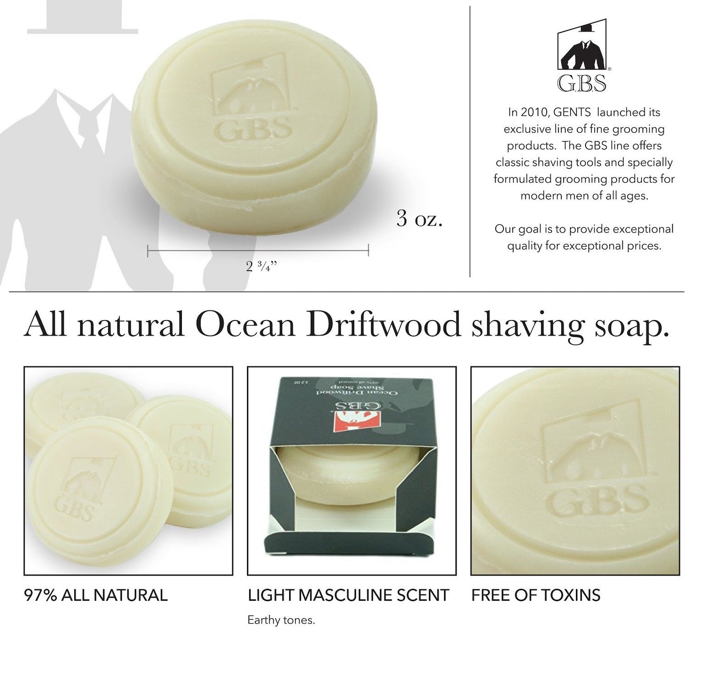 G.B.S Shaving Set, Long Handle Non-slip Knurled Razor Stand Shaving Brush, Shaving Bowl with G.B.S Natural Soap, 5 Blades
