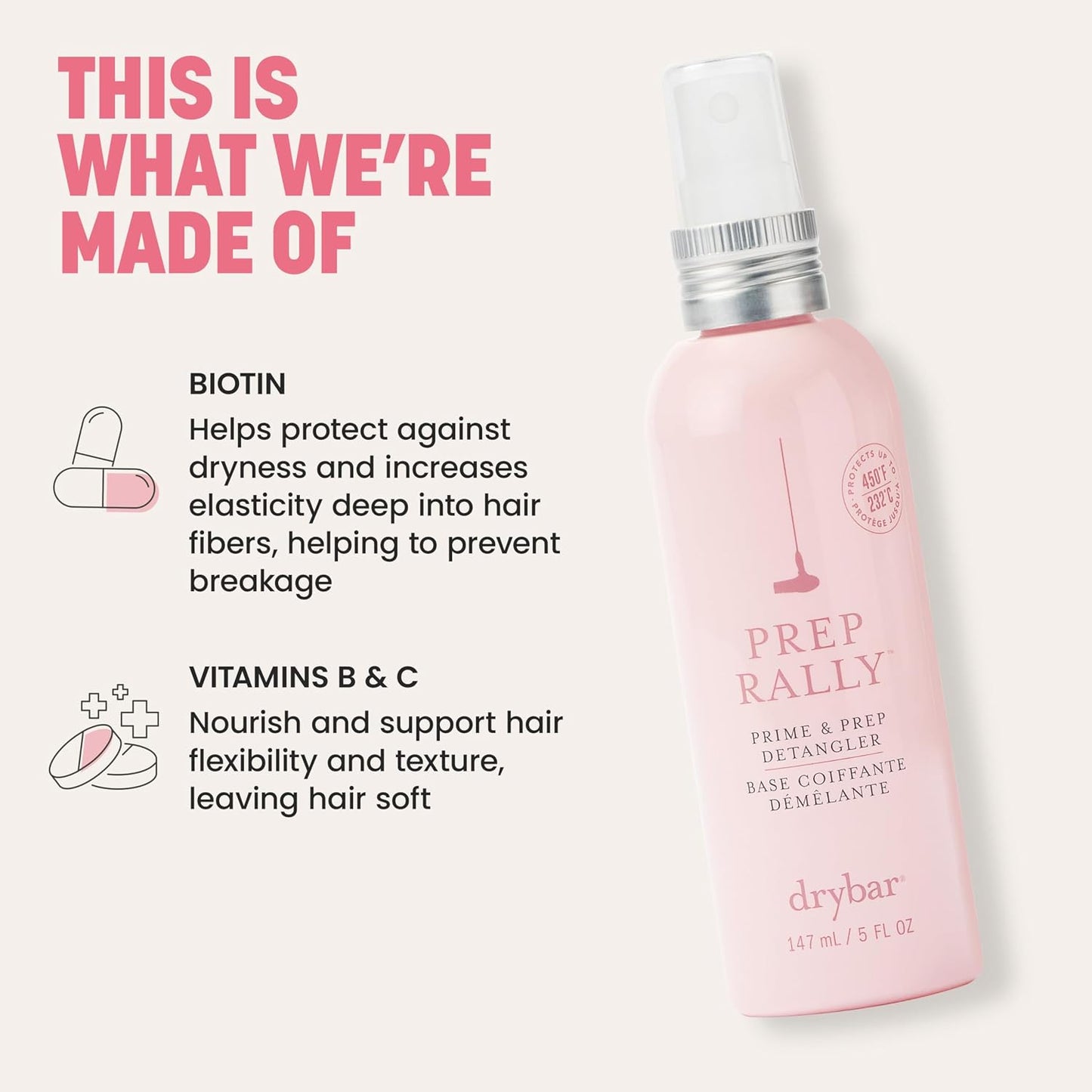Drybar Prep Rally Detangler - Nourishing Hair Primer for Easy Detangling & Softness | Cruelty-Free Formula