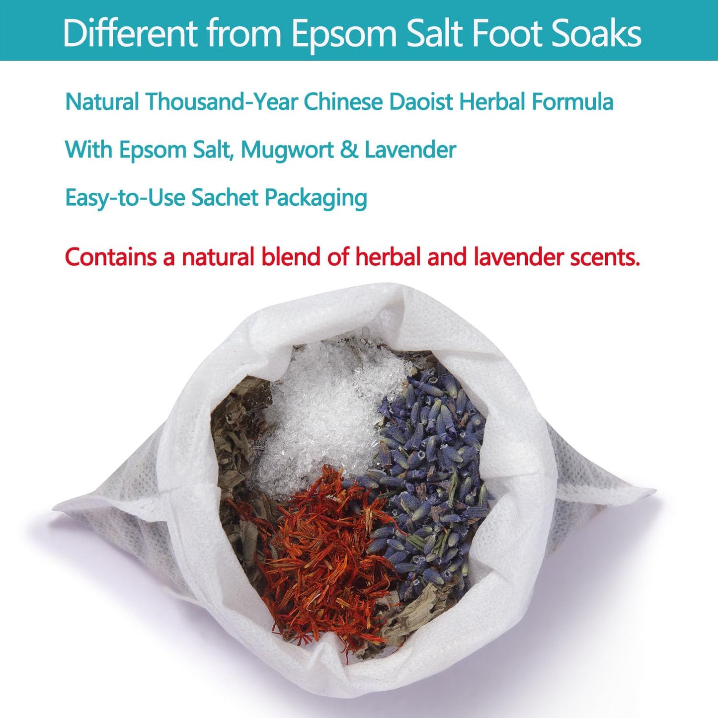 Epsom Salt Foot Soak Sachets - Lavender & Mugwort Herbal Salts for Relaxing Home Pedicure | 10 Sachets