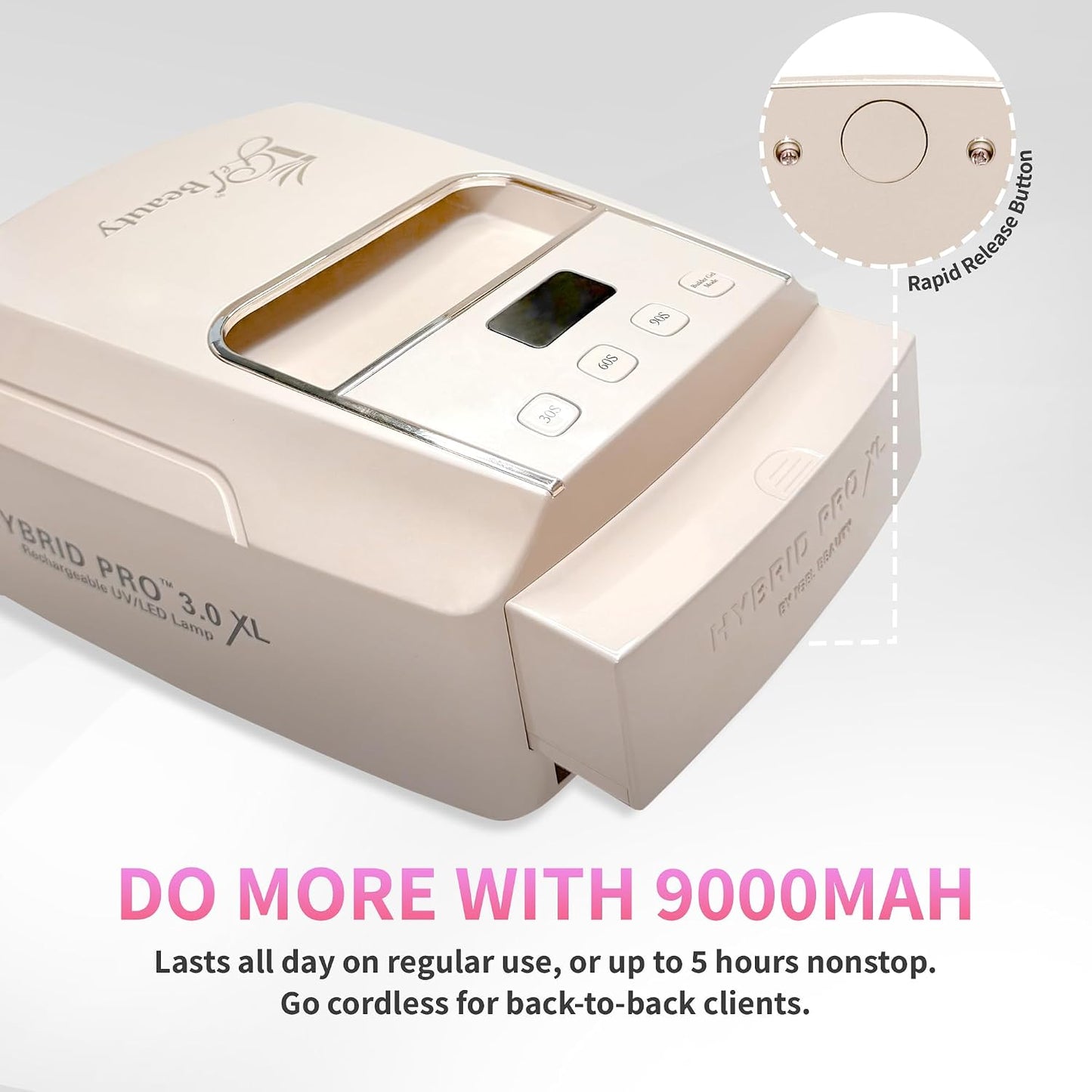iGel Beauty Hybrid PRO 3.0 XL UV/LED Nail Lamp - Wireless 48W Nail Dryer with Smart Timer & Extra Wide Curing Area | Cordless Design, 9000mAh Battery