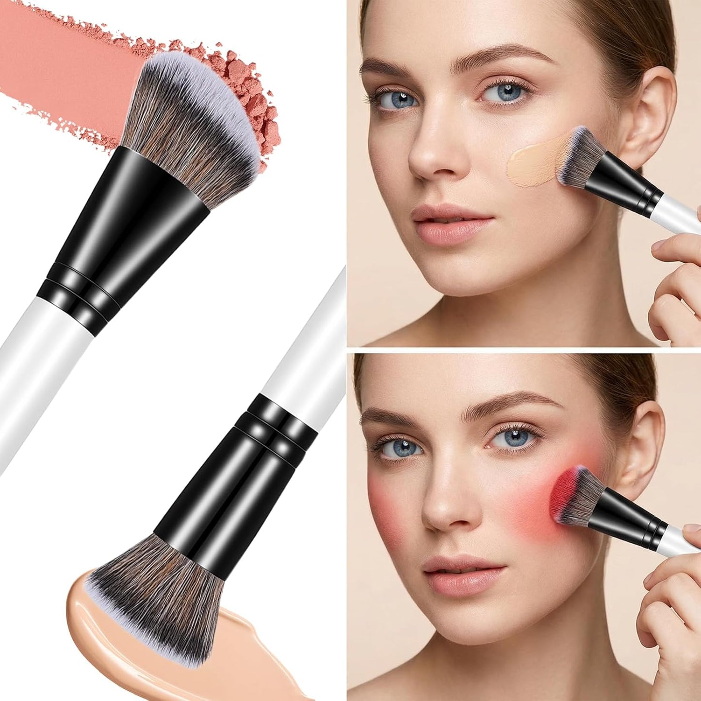 KFHENSOM 4PCS Dual-Ended Makeup Brush Set | Professional Foundation, Contour & Concealer Brushes for Liquid & Powder