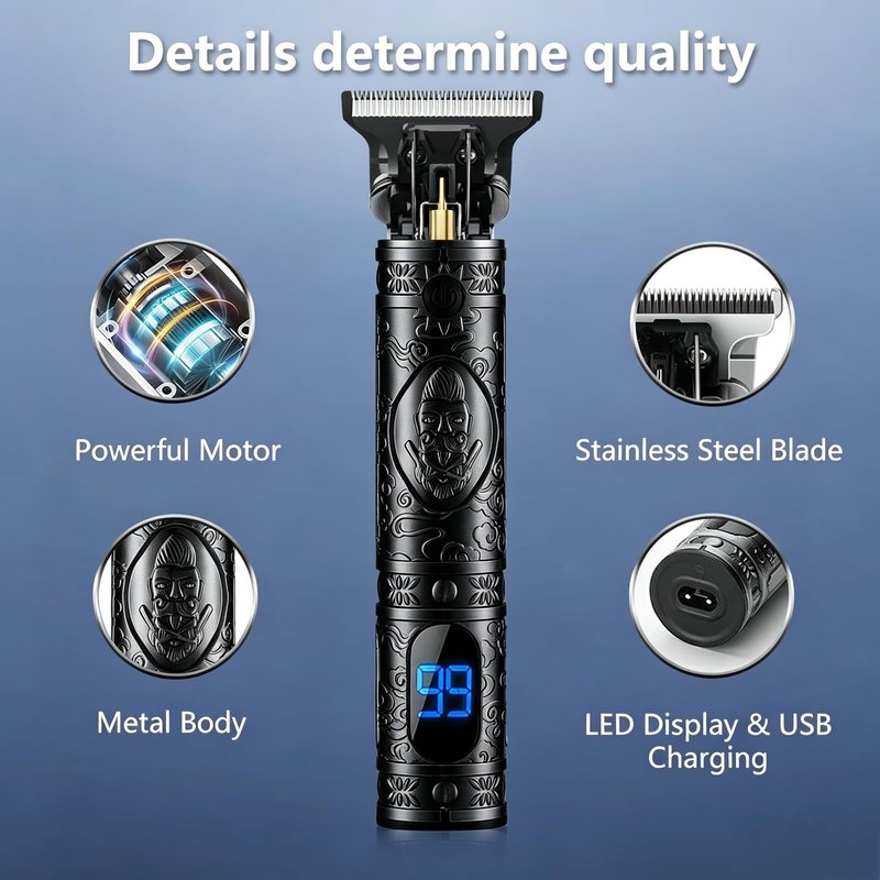Saoilli Hair Clippers for Men, Zero Gapped Grooming Kit Cordless Rechargeable Edgers Clippers Beard Trimmer Shaving Kit with LCD Display, Easy Cleaning Travel & Home Use Gifts for Men（1 Pack）