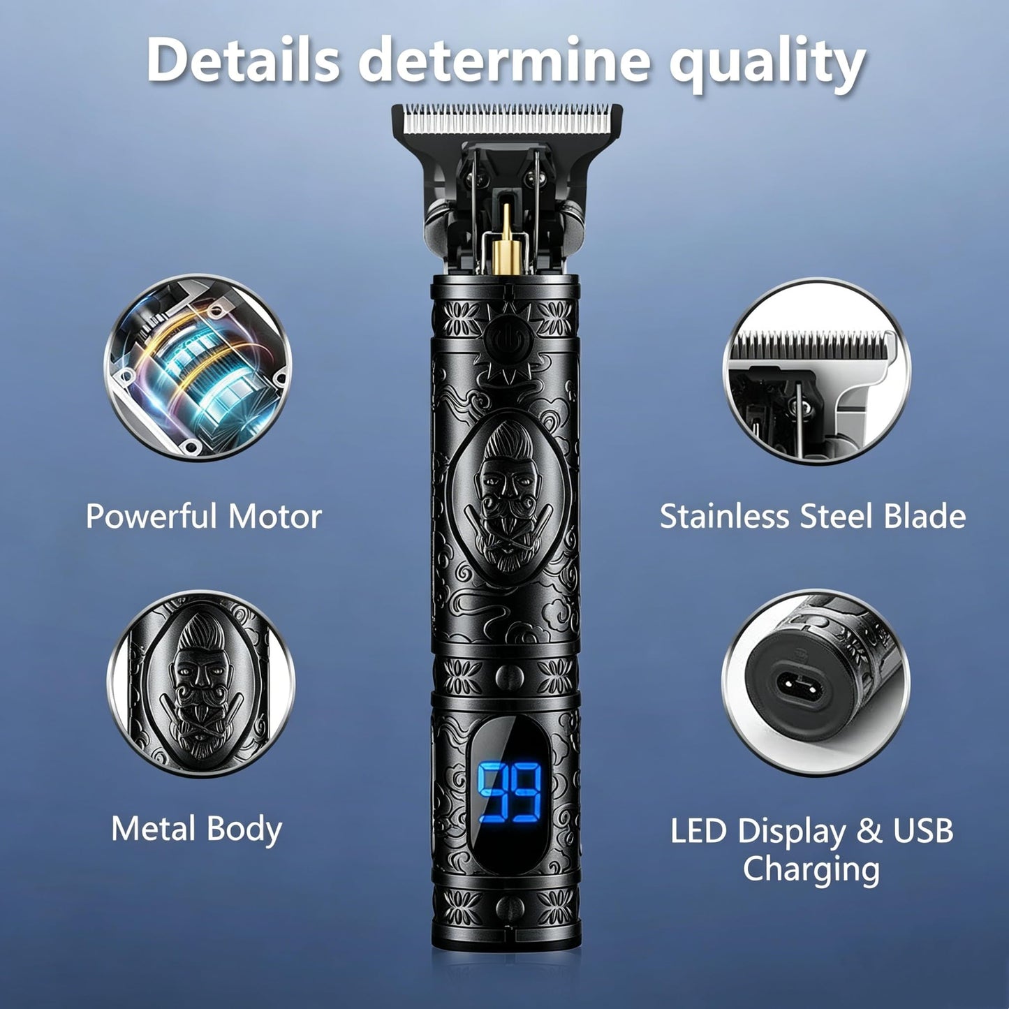 Saoilli Beard Trimmer, Cordless T-Blade Hair Clippers, Ultra Portable