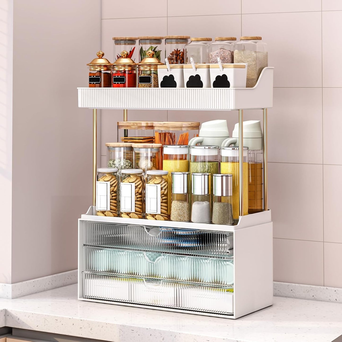 Bathroom Counter Organizer - 2 Pack Makeup Storage with 3 Drawers | Clear Cosmetic Drawer for Vanity & Dresser
