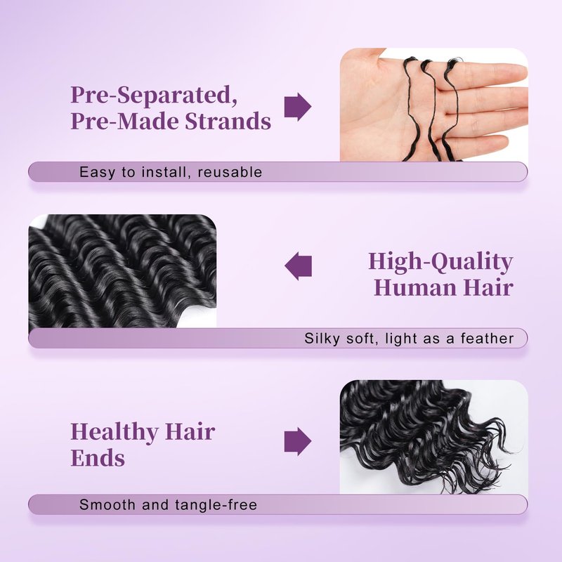 Deep Wave Crochet Hair - 22 Inch Pre-Separated Human Hair for Black Women | Invisible Miracle Knots (50 Strands, 1-2 Pack)