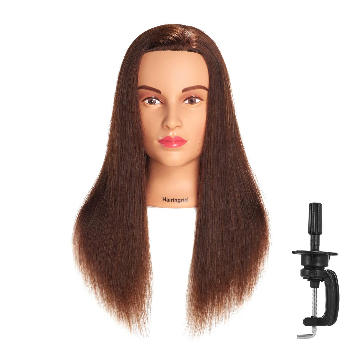 Hairingrid Mannequin Head - 20-22” 100% Human Hair Training Head with Clamp Holder