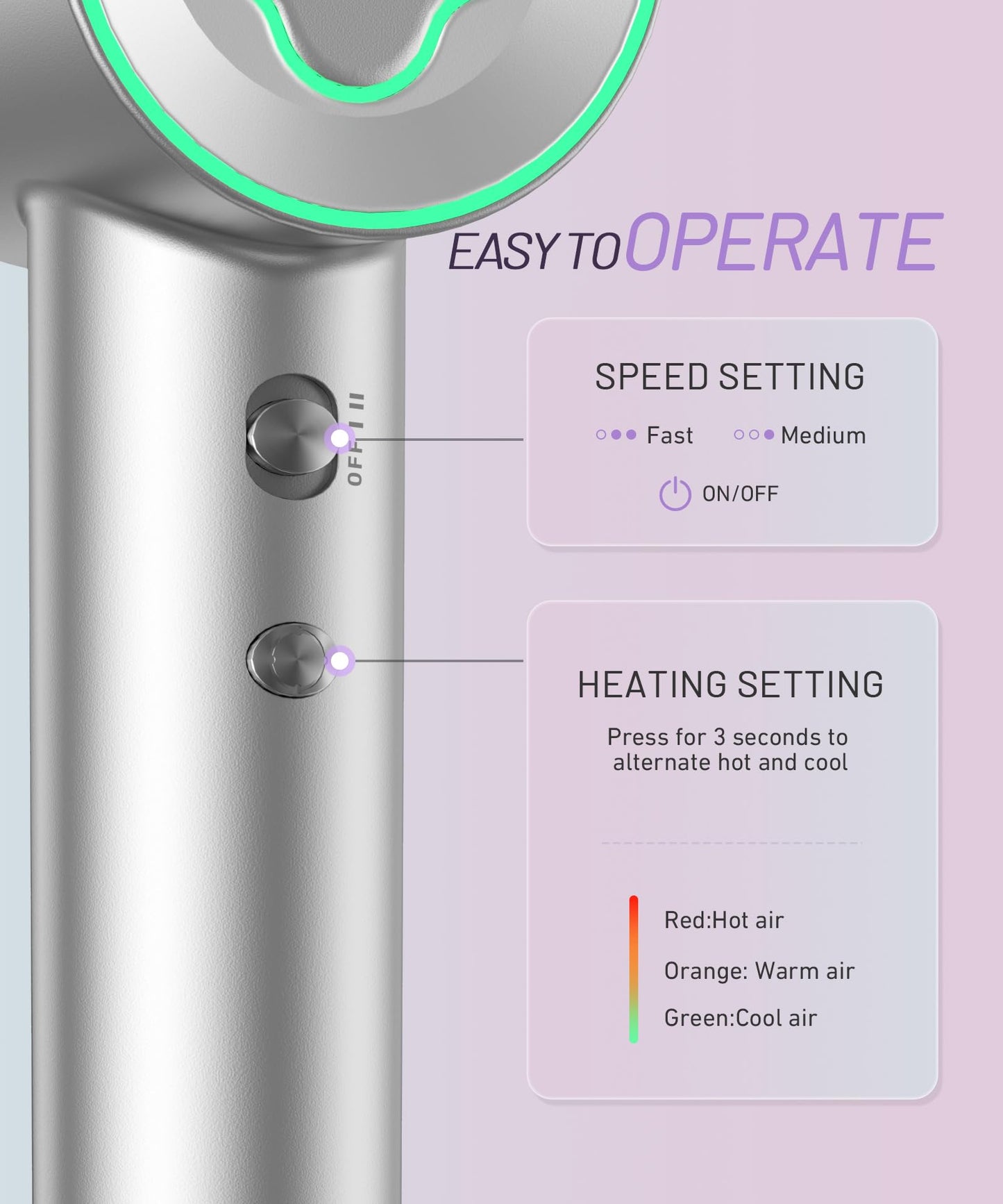Cosy Companions High-Speed Ionic Hair Dryer, 150000 RPM Brushless Motor for 2-5Min Fast Drying, Low Noise Blow Dryer Reduces Frizz & Heat Damage, Lightweight Hair Dryer with Diffuser & Nozzle, Silvery
