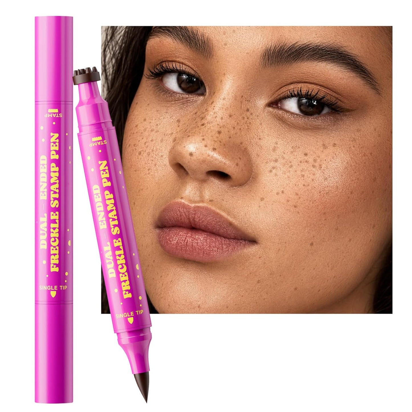 Freckle Stamp Pen - Dual-Ended Makeup Tool for Realistic Faux Freckles | Waterproof & Long-Lasting (Rich Dark Brown)