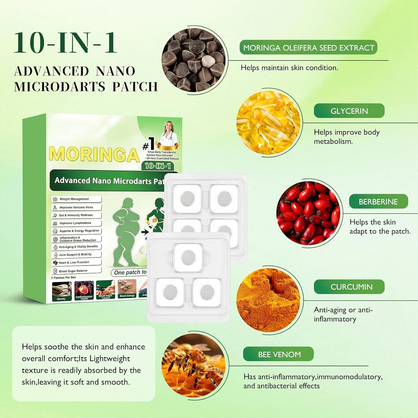 Moringa 10-in-1 Nano Microdarts Patches - Natural Body Treatment for All Skin Types | 3 Boxes