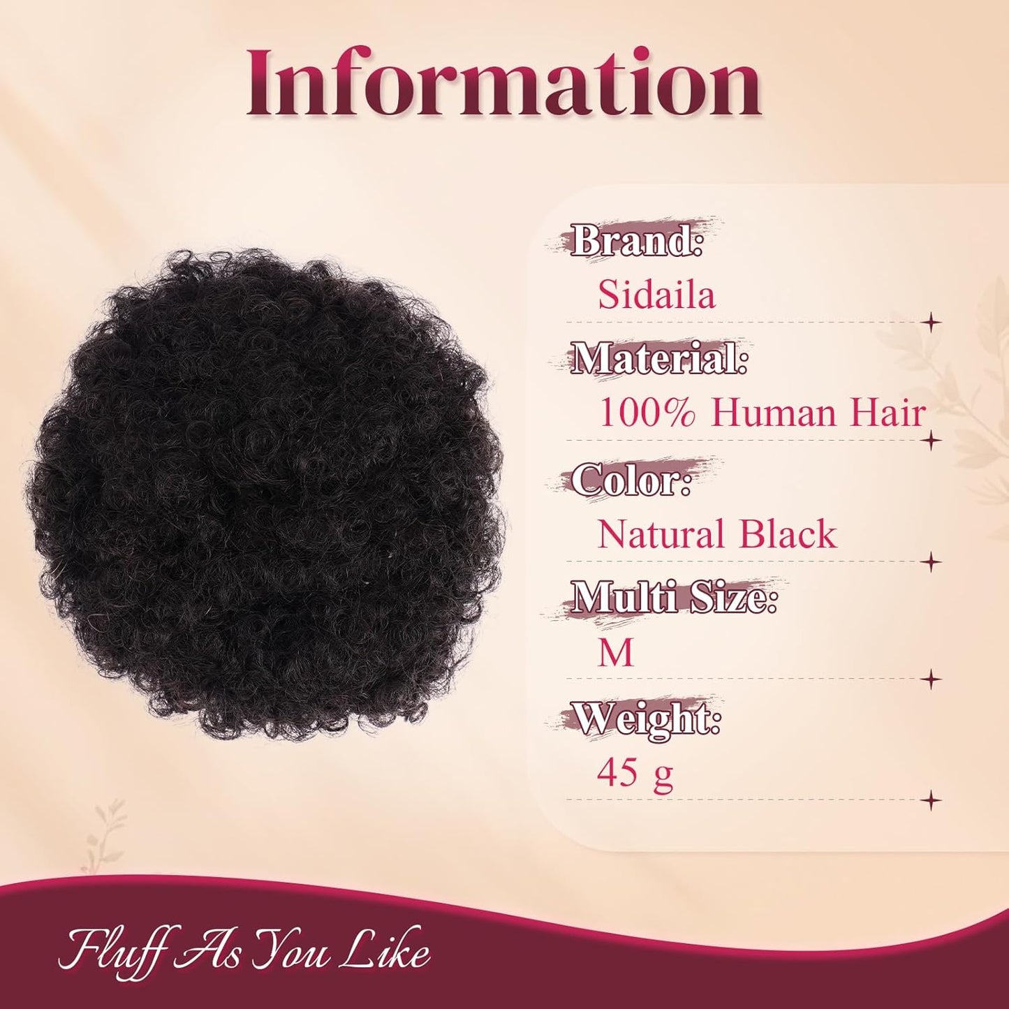 Human Hair Afro Puff Drawstring Ponytail - Kinky Curly Short Extensions for Black Women | Medium Size - 1B Natural Black