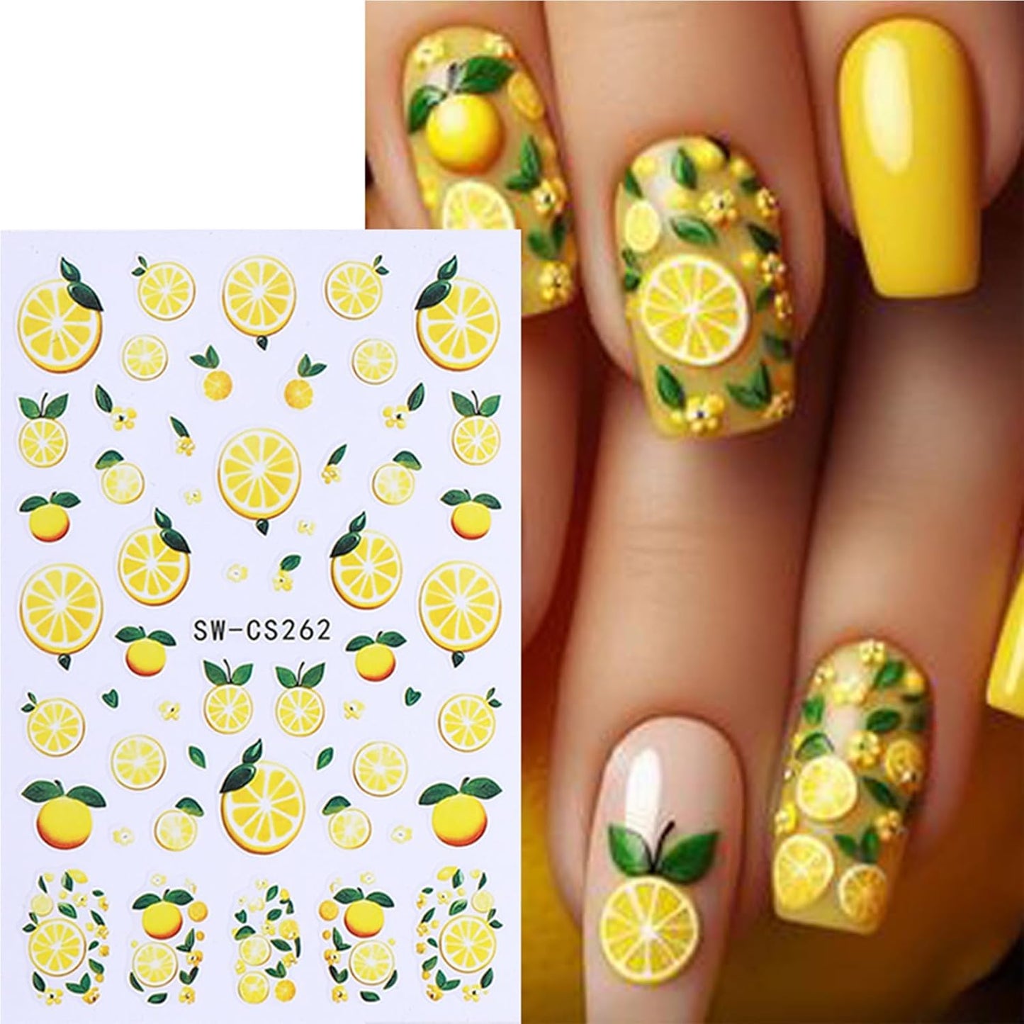 3D Summer Nail Art Stickers - Cute Fruit Decals for DIY Manicure | 5 Sheets of Lemon, Strawberry & Blueberry Designs