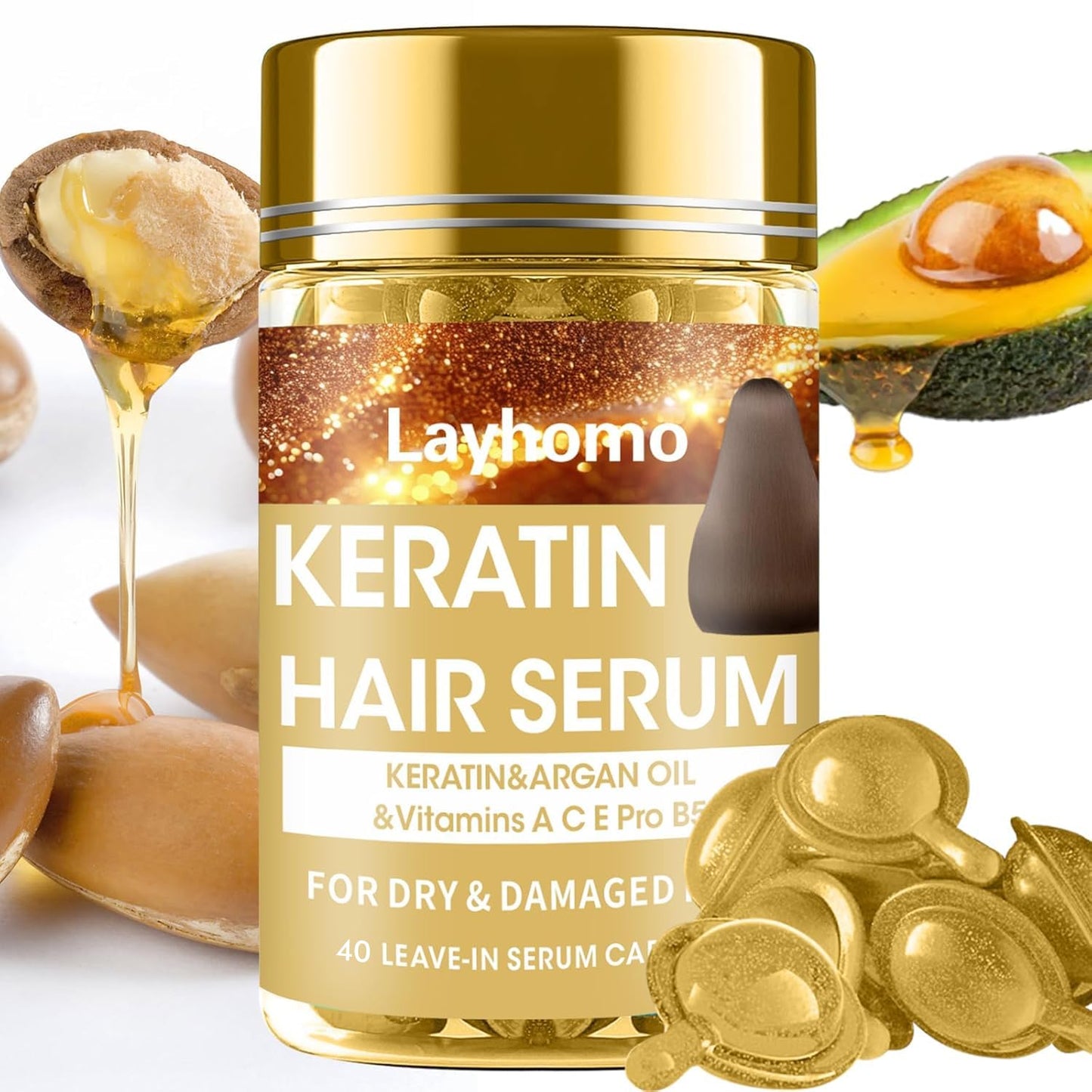Keratin Hair Treatment Serum - Leave-In Anti-Frizz Conditioner with Argan Oil & Vitamins A, C, E | For All Hair Types