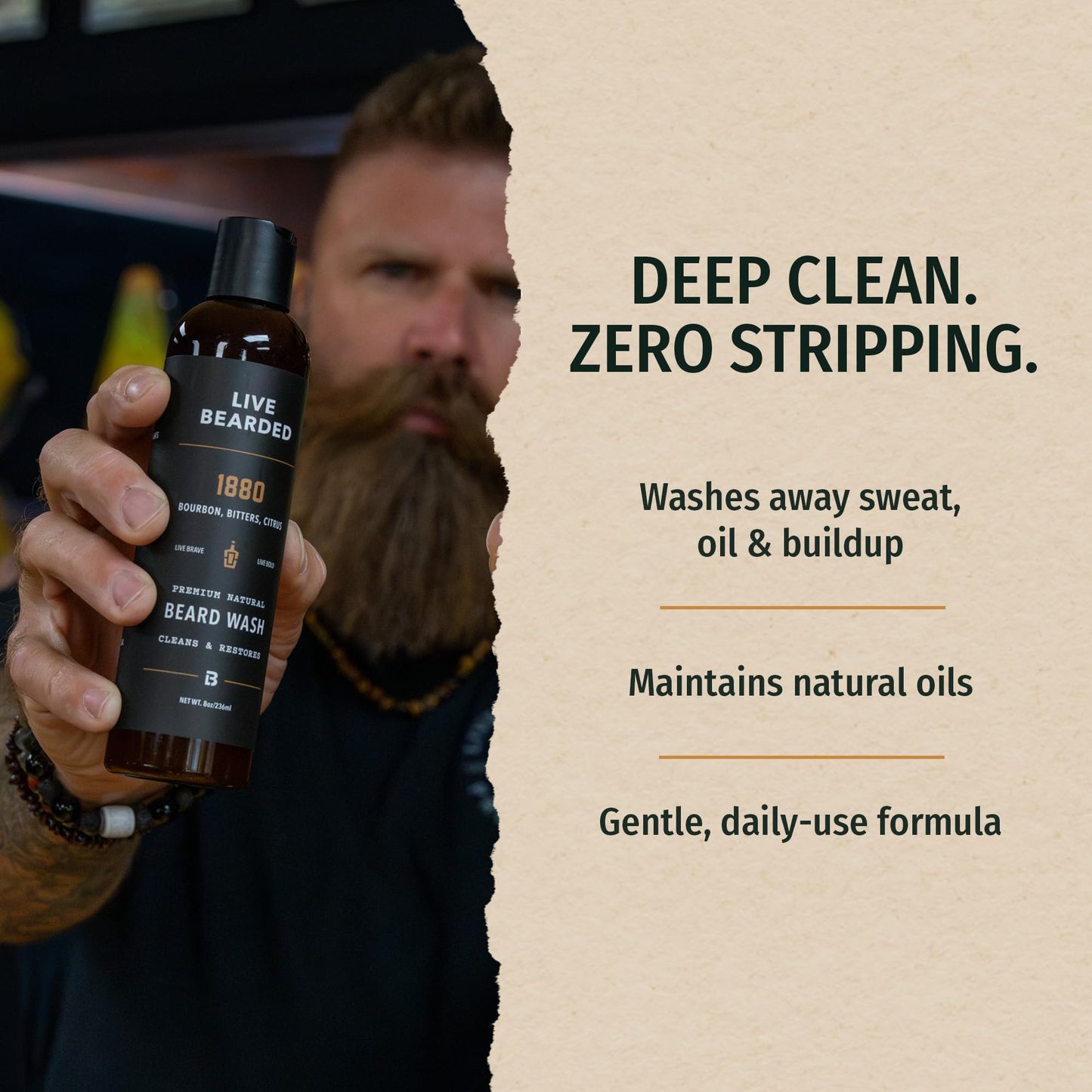 Live Bearded Beard Wash, 8 fl oz - Water-Based Face Cleanser with All-Natural Ingredients for a Gentle, Deep Clean - Made in the USA | Forge Scent - Hinoki Cypress, Clove, Amber