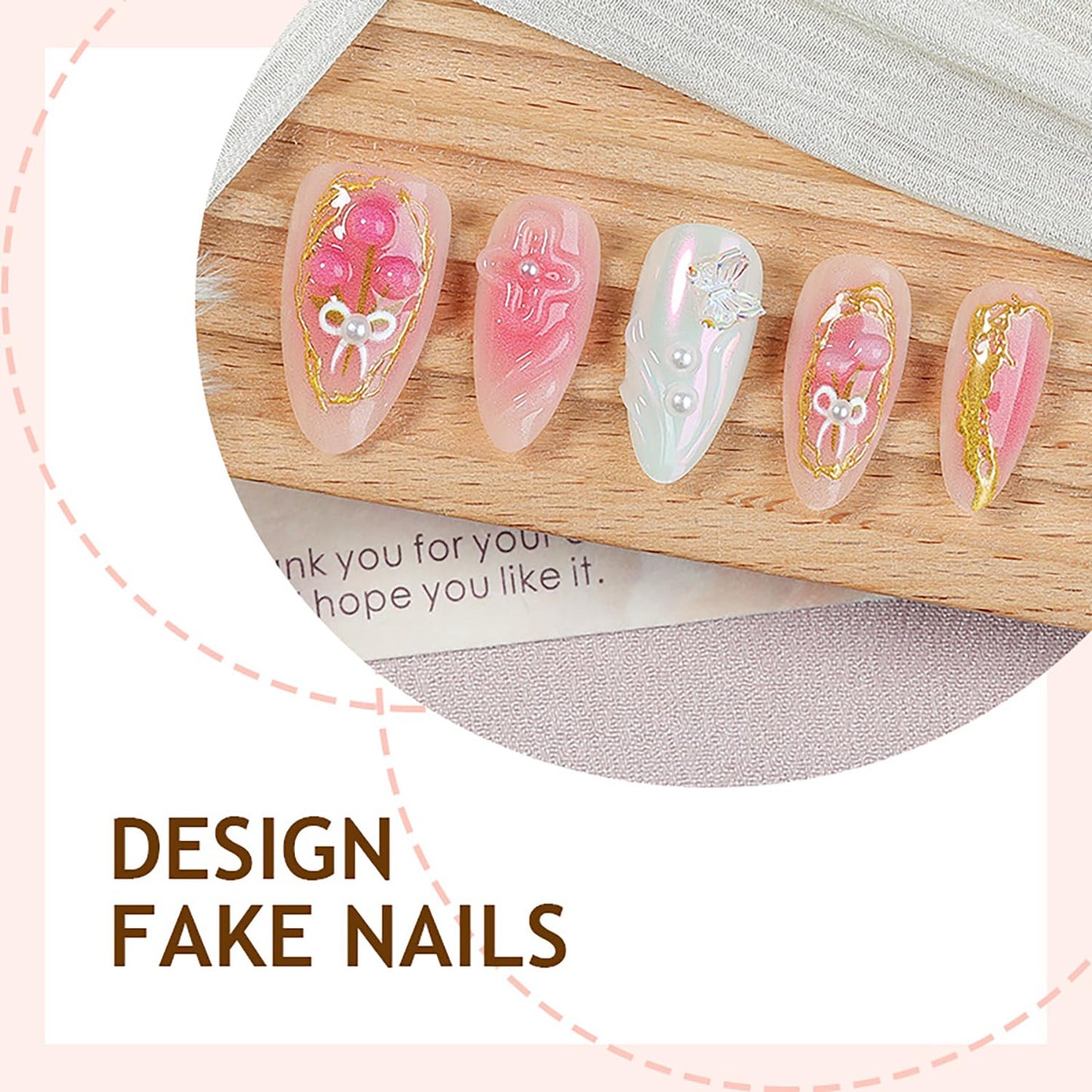 Flower Press-On Nails - 30Pcs Medium Almond Acrylic with Butterfly Pearl Designs | Spring Floral 3D Art