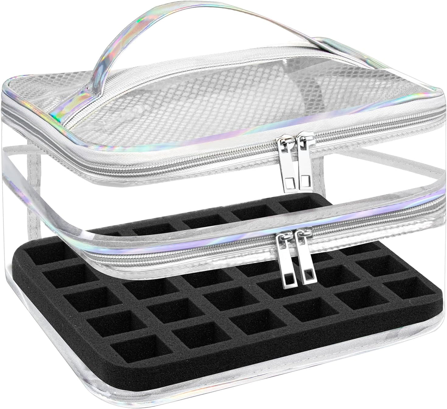 Clear Nail Polish Organizer - Holds 30 Bottles | Portable PVC Case with Manicure Tools Storage Sections