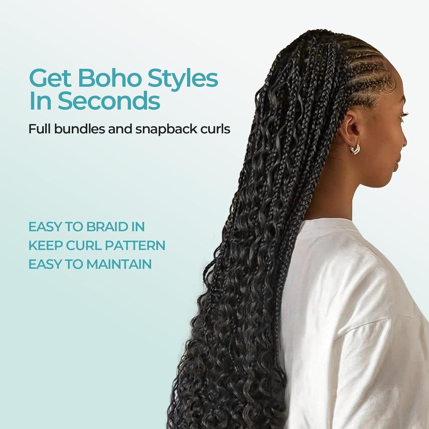 Body Wave Boho Human Hair Braiding - Easy to Style Knotless Braids, 2 Bundles, 100g, 22 Inch, Jet Black