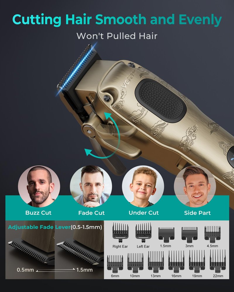 VGRPRO Hair Clippers for Men Professional, Cordless & Corded Barber Clippers for Hair Cutting with Package Case, Electric Grooming Kit for Home & Barber Use, LED Battery Display (Golden)