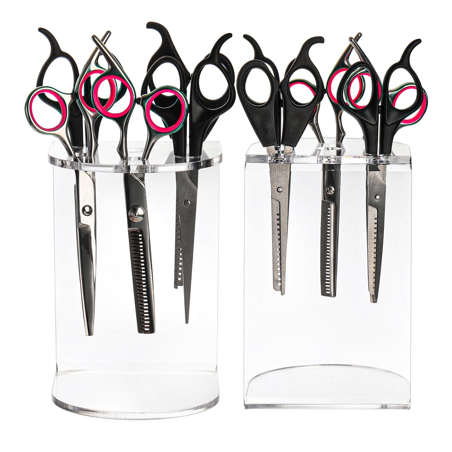 Hedume 2 Pack 6 Holes Clear Acrylic Scissors Holder Rack, Salon Shear Holder, Barber Shop Scissors Stand, Desktop Hairdresser Scissors Combs Clips Organizer