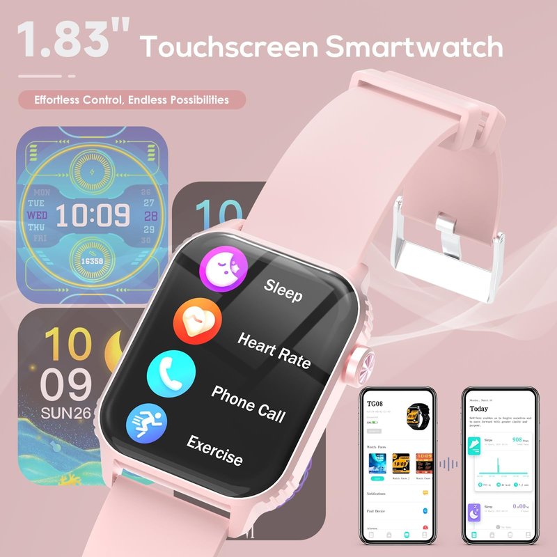 Smart Watch for Women, 120 Sports Modes Smartwatch with 1.83" HD, Alexa Built-in, Heart Rate/Sleep Monitor, IP67 Waterproof, Bluetooth Call & Music Control Fitness Watch for iPhone/Android (Pale Pink)