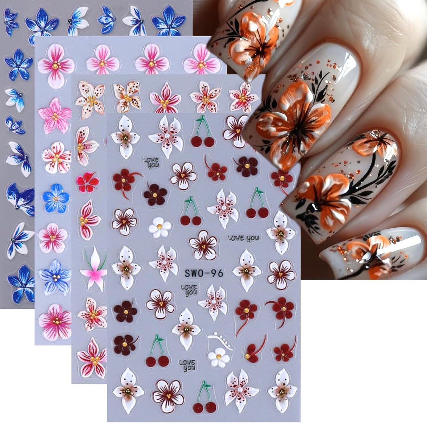 3D Summer Nail Art Stickers - Cute Fruit Decals for DIY Manicure | 5 Sheets of Lemon, Strawberry & Blueberry Designs
