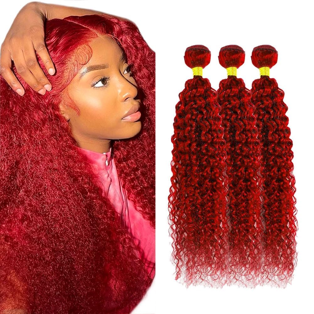 DiexrLamx 26 28 30 Inch Burgundy Bundles Human Hair Red Water Wave Bundle Peruvian Virgin Remy Hair 3 Bundles/150g Fire Red Bundle Hair Extensions