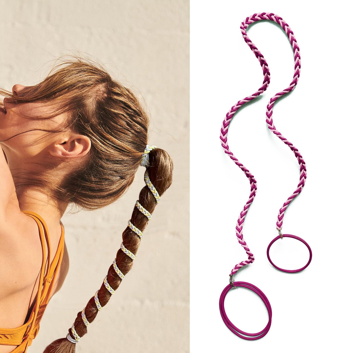 Spiral Hair Ties for Women, 25" Elastic No Tangle Hair Ties Damage-Free Ponytail Wrap for Thick Long Hair Motorcycle Hair Accessories for Sports- Bike Riding Swim Skiing- Hot Pink/Pink