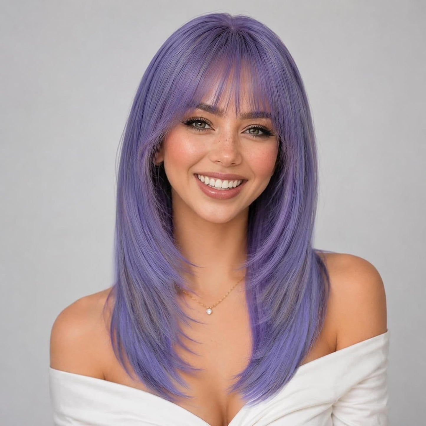 Beginner-Friendly Ash Blonde Wig with Bangs - 4x4 Glueless Synthetic Hair, Medium Length, Face-Framing Layers