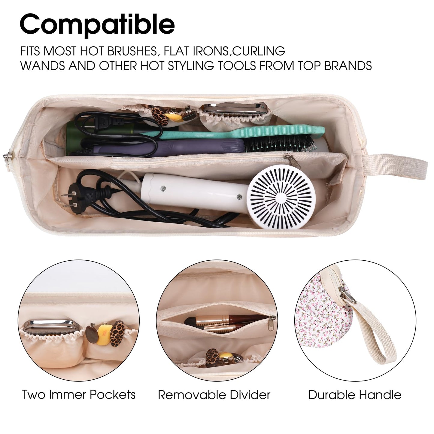 idoltimes Hair Tools Travel Bag, Quilted Hair Tool Bag for Women, Portable Hair Dryer Organizer Case Compatible with Dyson Airwrap Styler