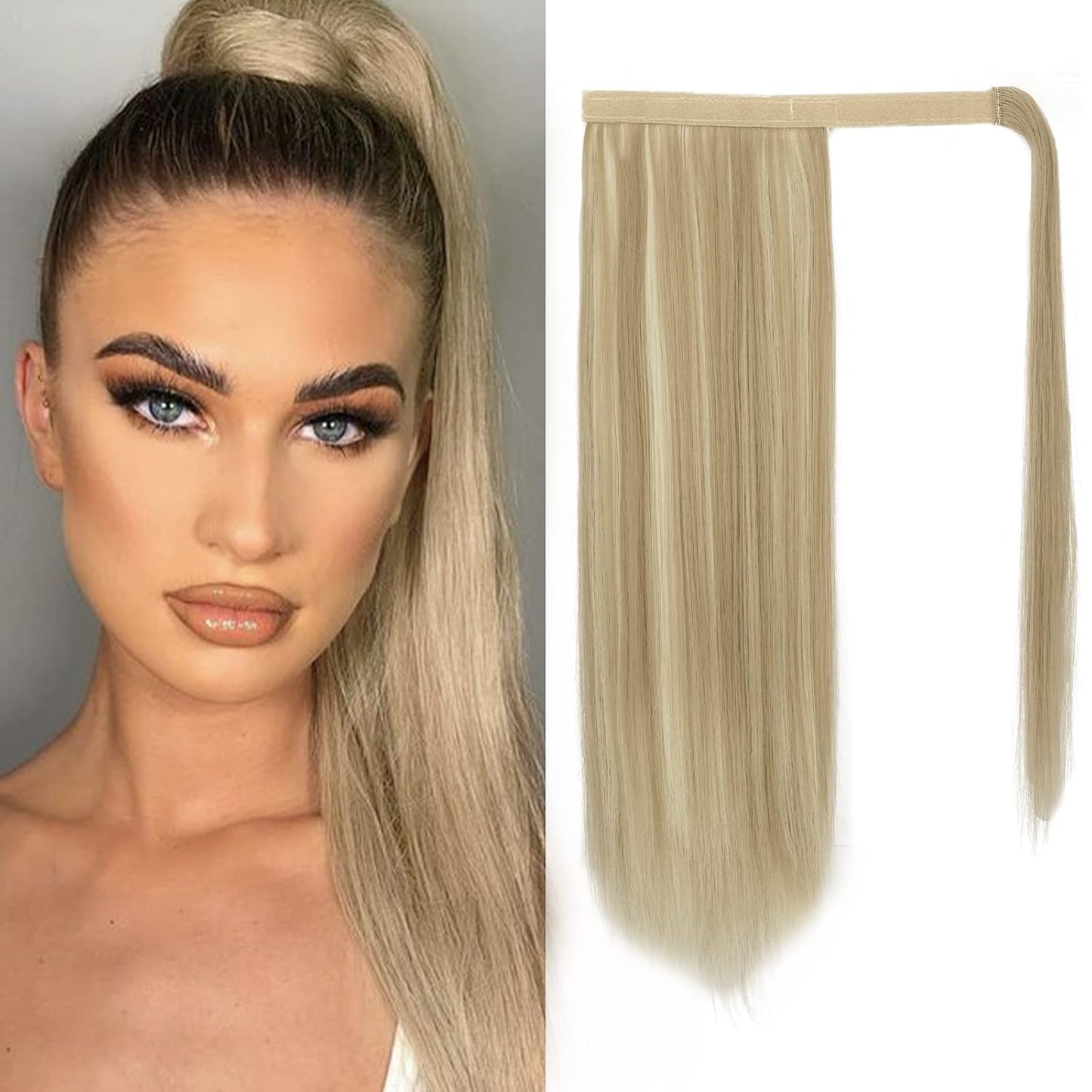 Dark Brown Straight Ponytail Extension - 28 Inch Clip-In Hairpiece for Women | Synthetic Wrap Around Style