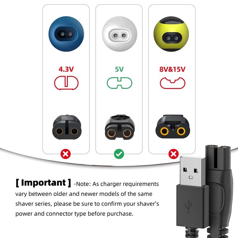 5V Philips Charger Power Cord Compatible with Philips One Blade QP2724 QP2834, MG7910 MG5910 MG9510, 2000 2400 3600 Series Norelco X3001 S3341 S5880 S3243 S7887 X3052 Electric Shaver Power Adapter