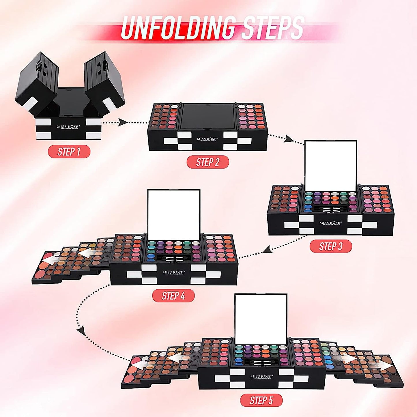 MISS ROSE Professional Makeup Palette - 148 Colors All-in-One Kit for Women | Includes Eyeshadow, Lipstick, Eyeliner, Concealer, Brushes (045 Set - Black)