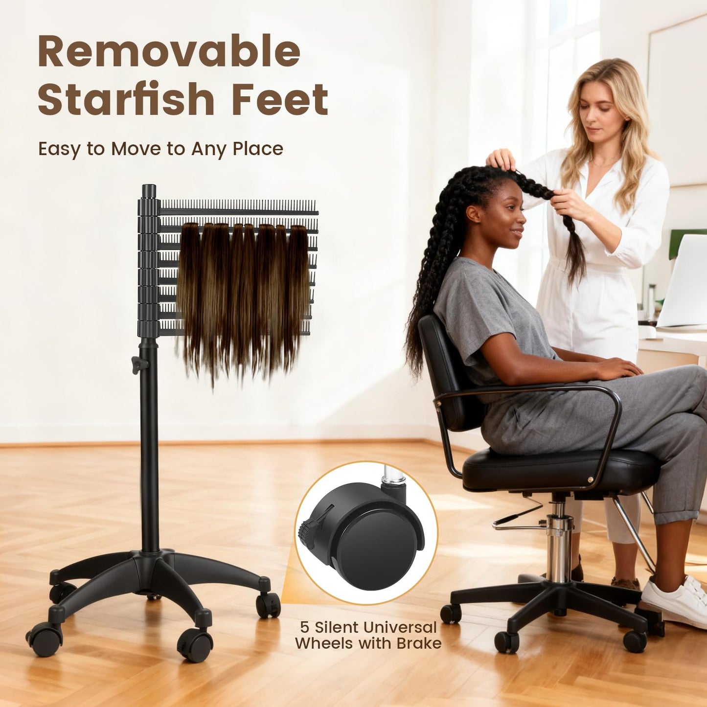 Braiding Hair Rack 216 Pegs, 360° Rotatable Hair Braiding Stand with Wheels, Movable Hair Extension Holder for Hair Stylists, Braiders, Home, Salon, Beauty School, Hair Separator for Braiding