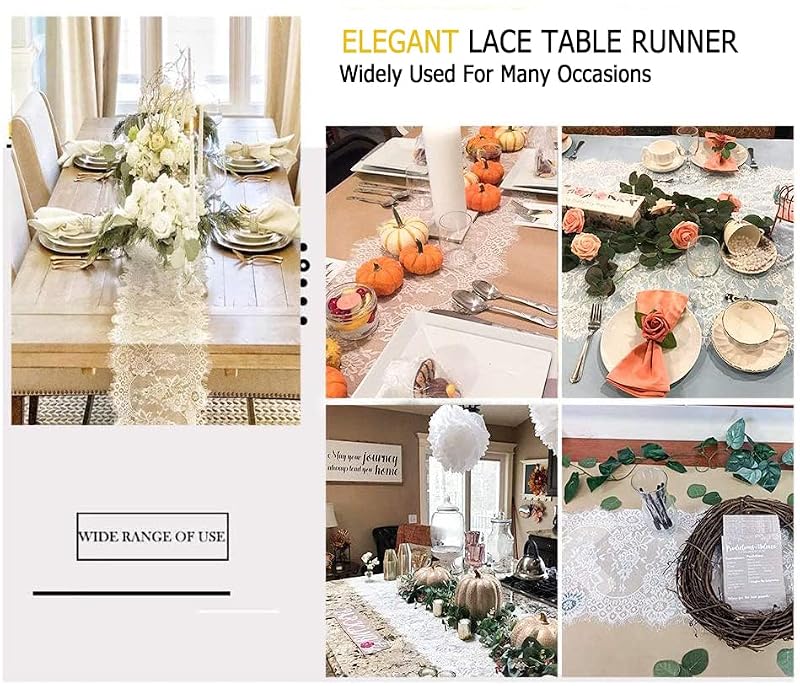 Elegant White Lace Table Runner 30x120 Inch for Weddings & Events