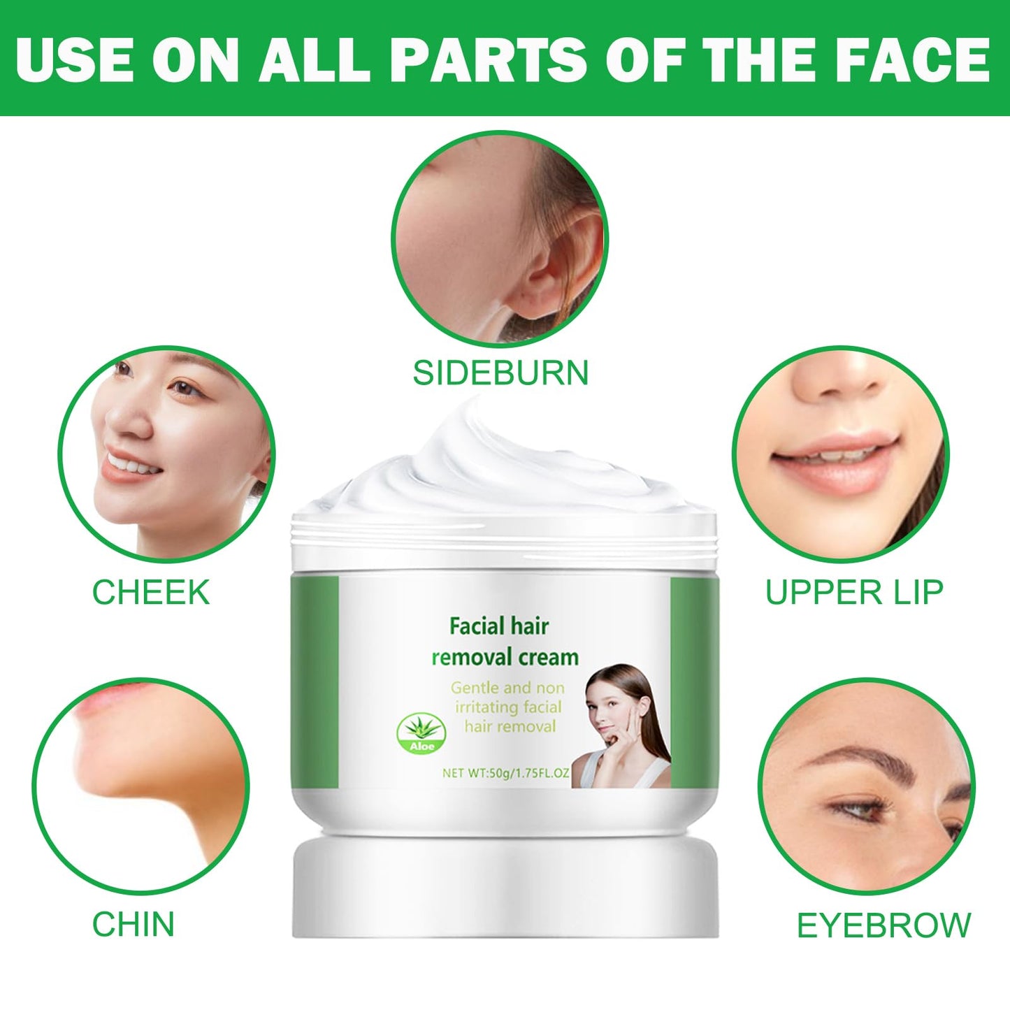Facial Depilatory Cream, Aloe Vera Hair Remover Cream for Upper Lip and Chin for Women Face Hair Remover for Sensitive Skin Gentle and Non-Irritating (2PCS)