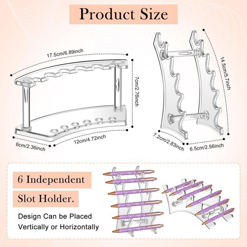 Lincia 10 Pack Pen Display Stand, 6 Slots Plastic Pen Holder, Display Eyebrow Makeup Brush Rack Organizer for School Office Supplies, 2 Style(Clear)