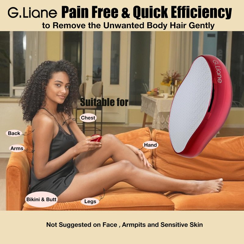 G.Liane Crystal Hair Eraser,Upgraded Painless Crystal Hair Remover,Effective Nano Glass Hair Removal Device and Skin Exfoliation,Body Epilator for Women and Men(Red)