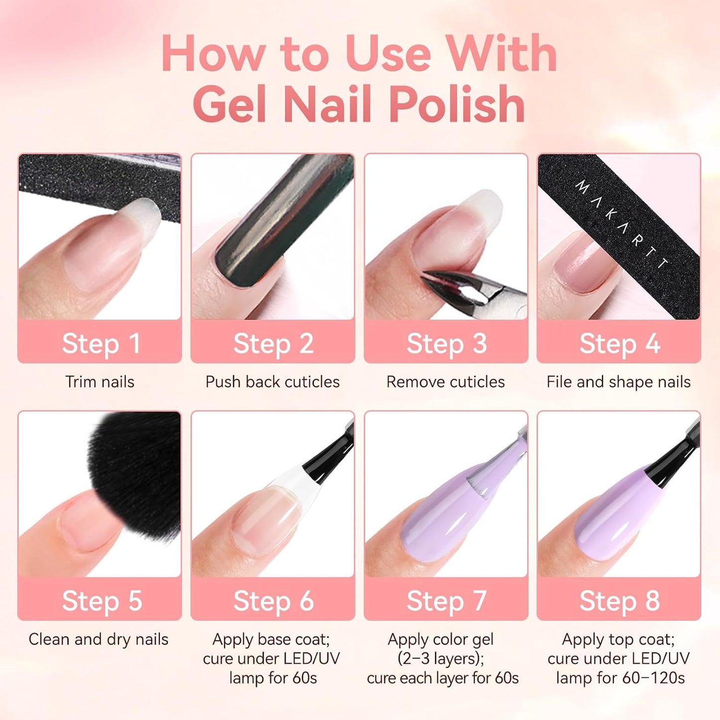 Gel Top Coat - 2PCS No Wipe Nail Polish for Long-Lasting Glossy Finish | Clear, Non-Yellowing, Soak Off with UV/LED Lamp