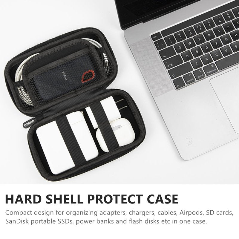 Ginsco Hard Shell Protection Case Electronic Accessories Organizer Pouch for MacBook Air/pro Adapter Chargers Cables Power Bank, for Sandisk Portable SSD Flash Disk SD Card (Black)