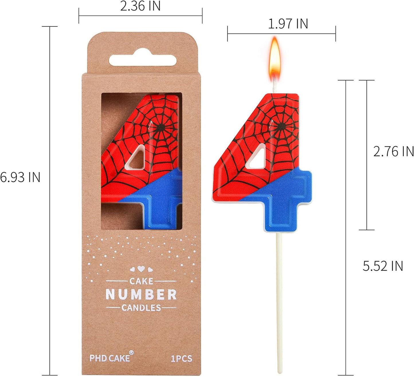 Number 4 Spider Birthday Candles - Fun 2.76 Inch Cake Decoration for Parties