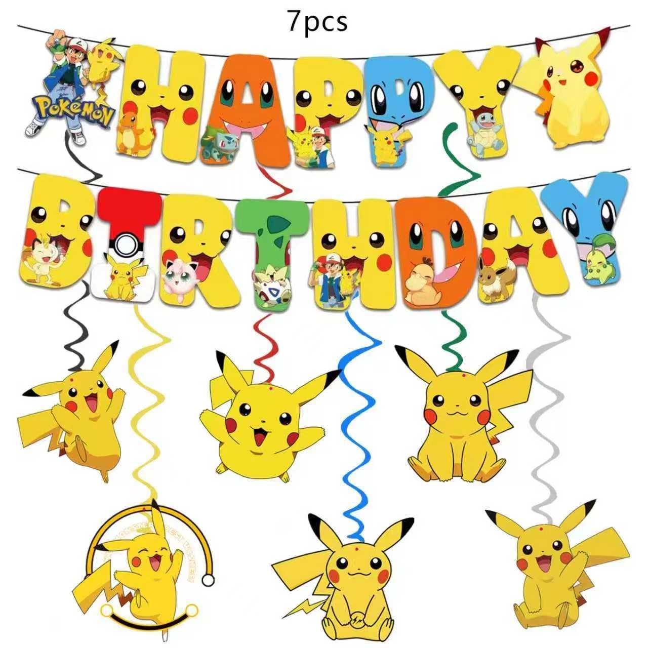 48PCS anime Birthday Party Supplies: 1*"Happy Birthday" Banner, 6Hanging Swirls, 1Tablecloth, 1Backdrop, 1Cake Topper, 24 Cupcake Toppers, 12Latex Balloons, 2Aluminum Balloons