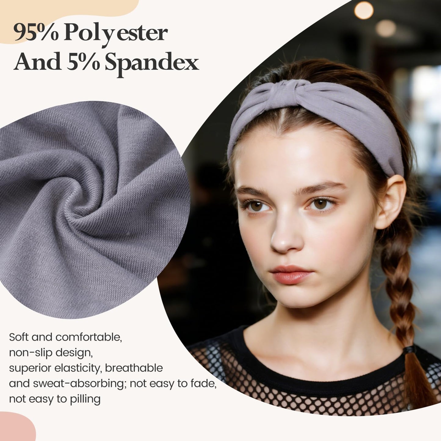 HSEM Headbands for Women, Wide Elastic Head Bands, Non-Slip Thick Hair Bands, Sports Stretchy Sweat Bands, Large Knotted Soft Headband for Washing Face, Makeup, Workout, Spa, Running, Fashion, 6-Pack